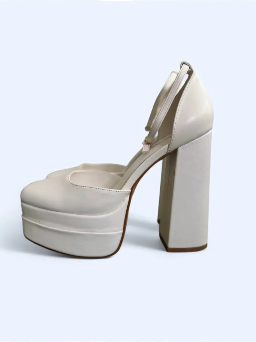 Platform Block Heel Ankle-Strap Pumps in Ivory Dream Paris 11